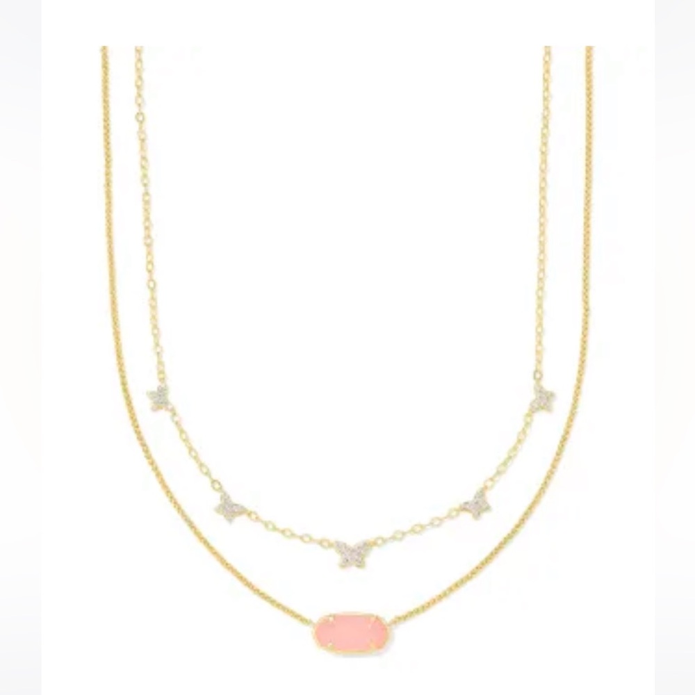 DOLLY PARTON X KENDRA SCOTT GOLD ELISA BUTTERFLY  NECKLACE IN LIGHT PINK DRUSY